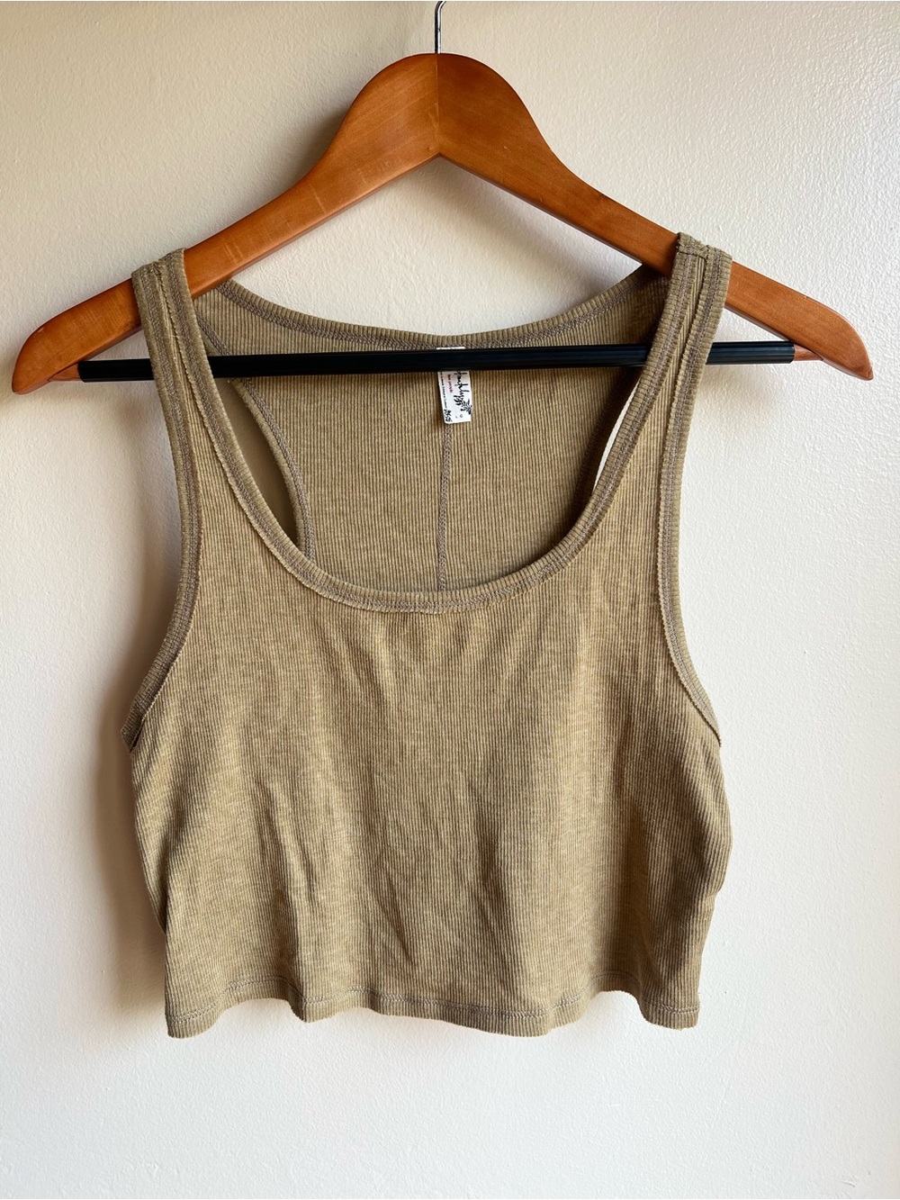 Intimately Free People Olive Green Ribbed Crop Tank Top Large Boho Grunge